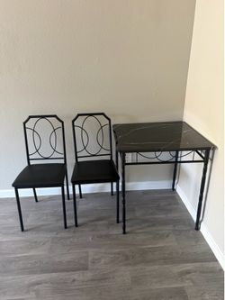 VECELO 3 Piece Dining Table Set for 2, Dinette with Chairs for Kitchen.  This small kitchen table set in black was decorated with marble texture.