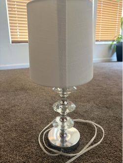 Crystal Base Table Lamp with Gray Shade