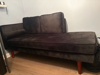 Dark Brown Velvet Chaise Lounge Sofa