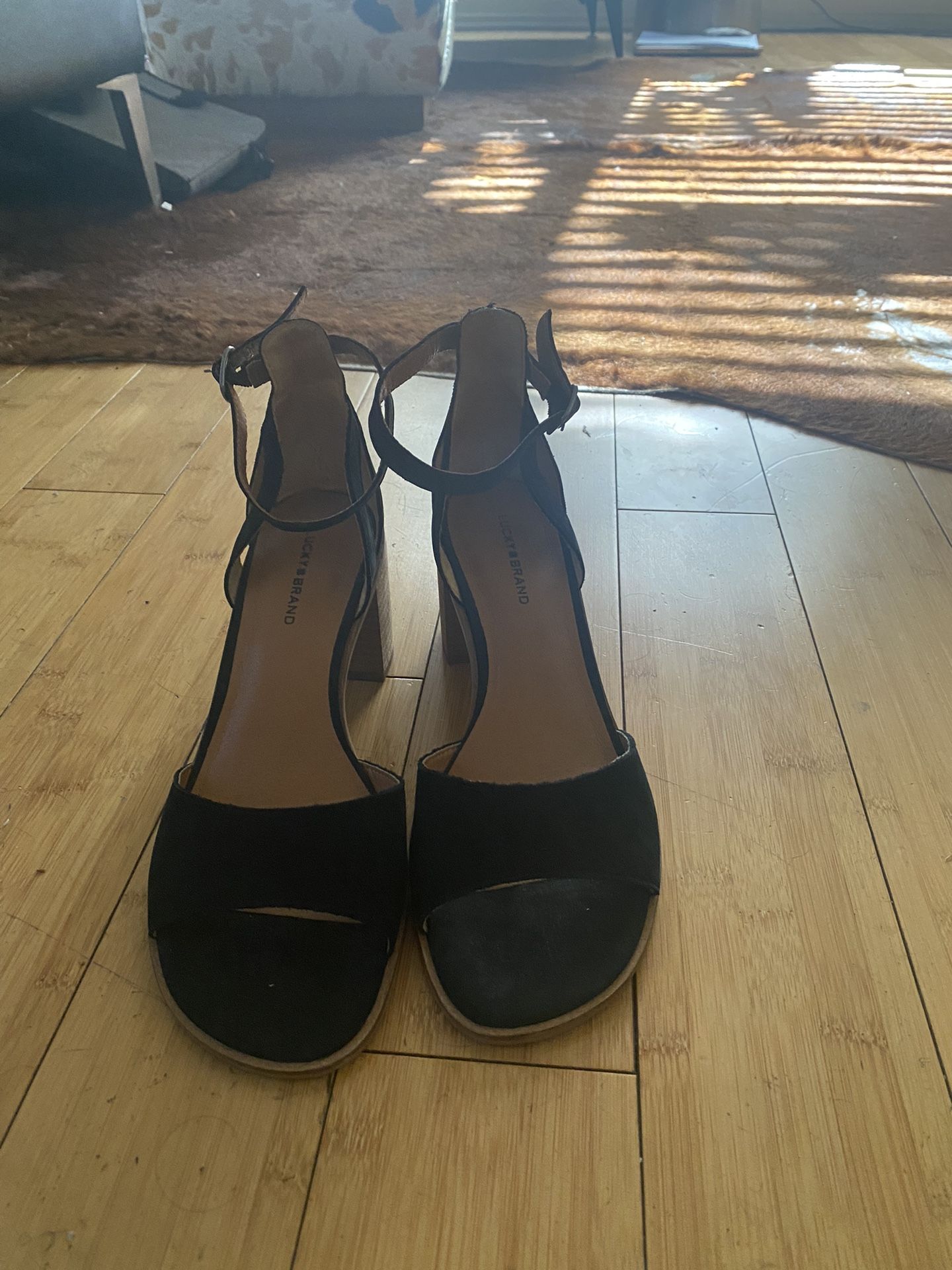 LUCKY BLACK WOMENS WEDGES WITH STRAP WORN ONCE