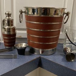 Vintage Mid-Century Brown Leather & Stainless Steel 