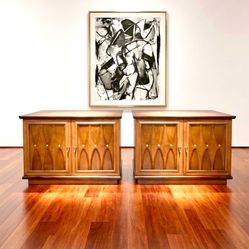 Pristine Pair of Vintage 1960s MCM Mid Century Modern Side Table / Commode (Factory Stamped)