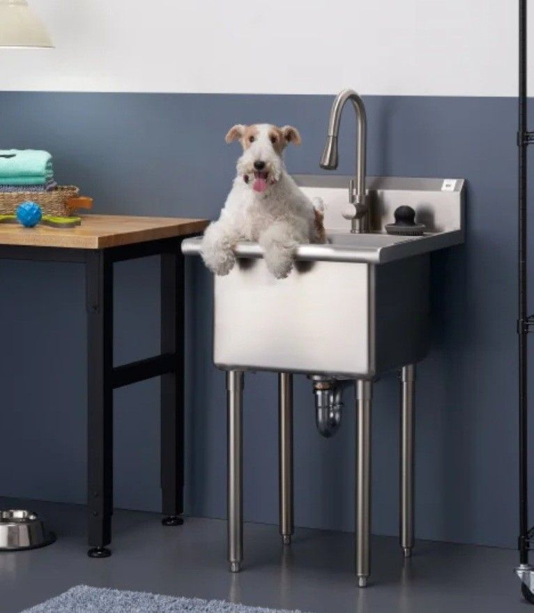 TRINITY 18" x 16" Stainless Steel Utility Sink with Pull-out Faucet
