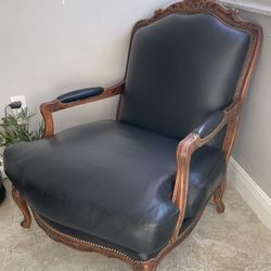Vintage Black Leather Armchair With Ottoman 