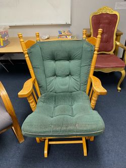 Wood Glider Rocking Chair with Green Cushions