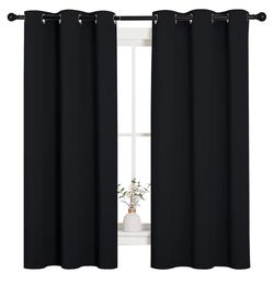 NICETOWN Halloween Pitch Black Solid Thermal Insulated Grommet Blackout Curtains/Drapes for Bedroom Window (2 Panels, 42 inches Wide by 63 inches Long