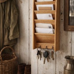 Wooden Mail And Key Hanging Wall Organizer 