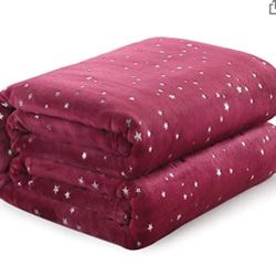 NANPIPER Throw Blanket Soft Microplush Star Foil Print Bed Blanket, All Season Premium Fleece Throw for Sofa Couch (Throw Size 50"x65", Wine Red)