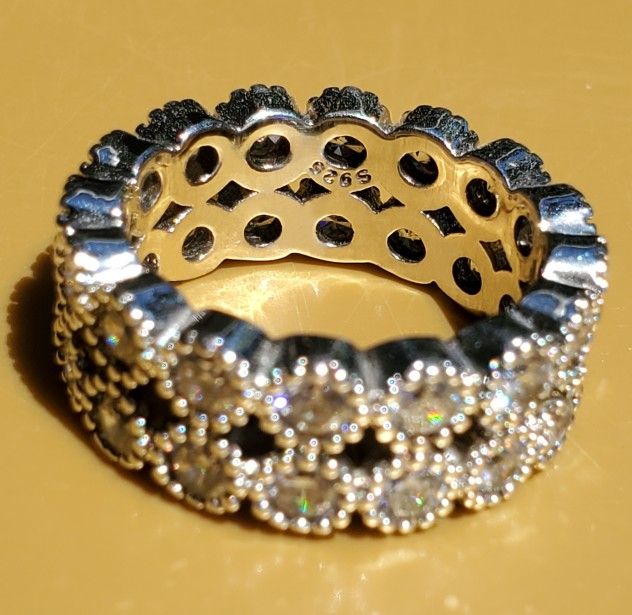 Double Row Round Cut White Sapphire Silver Ring Size 7