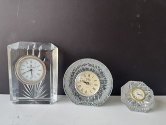 Set of 3 Crystal Clocks – Waterford Colonnade, Waterford Lismore Diamond, Studio Nova Fine Crystal Quartz Clock