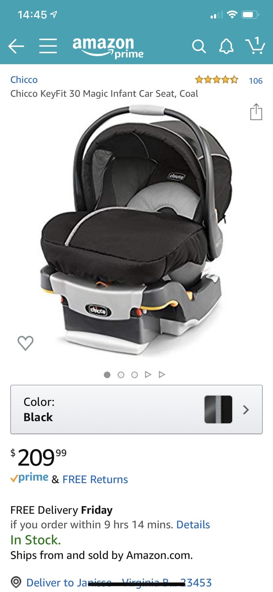 Chicco KeyFit 30 Magic Infant Car Seat, Coal