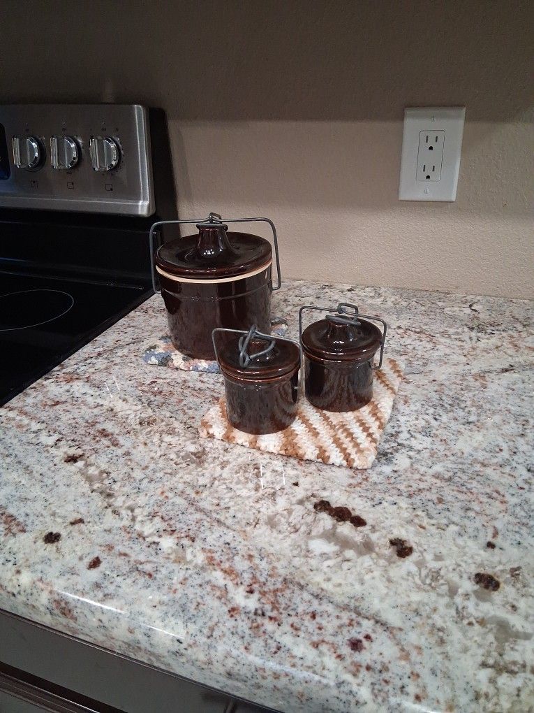 Set Of 3 Antique " Bean Pots" Great Shape