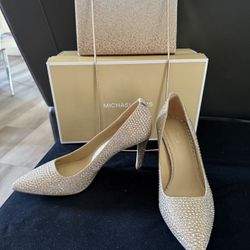 Gold Rhinestone Heels/Bag 