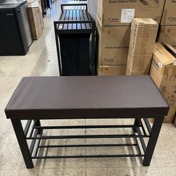 SONGMICS 3-Tier Shoe Rack Bench Entryway Storage Organizer w/ Foam Padded Seat - Dark Brown