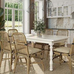 61” Farmhouse Dining Table HandMade Solid Wood Dining Table, Granny Chic Kitchen Table, WHITE