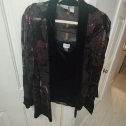 Chicos Two Piece Jacket 2(L)and Camisole 3(XL) black/purple 