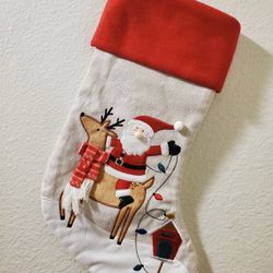 White and Red Santa and Reindeer Christmas Stocking