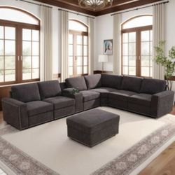 Brand New Brown Corduroy Modular Sectional Sofa 