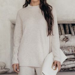 Cult Gaia Sierra cream wool and cashmere mock neck pullover sweater