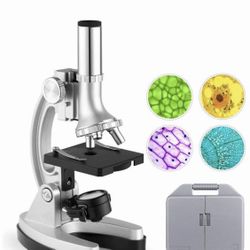 2024 Microscope 300X-600X-1200X Magnification 70pcs+ Accessory Set with Metal Arm and Mini Projector for Beginners 