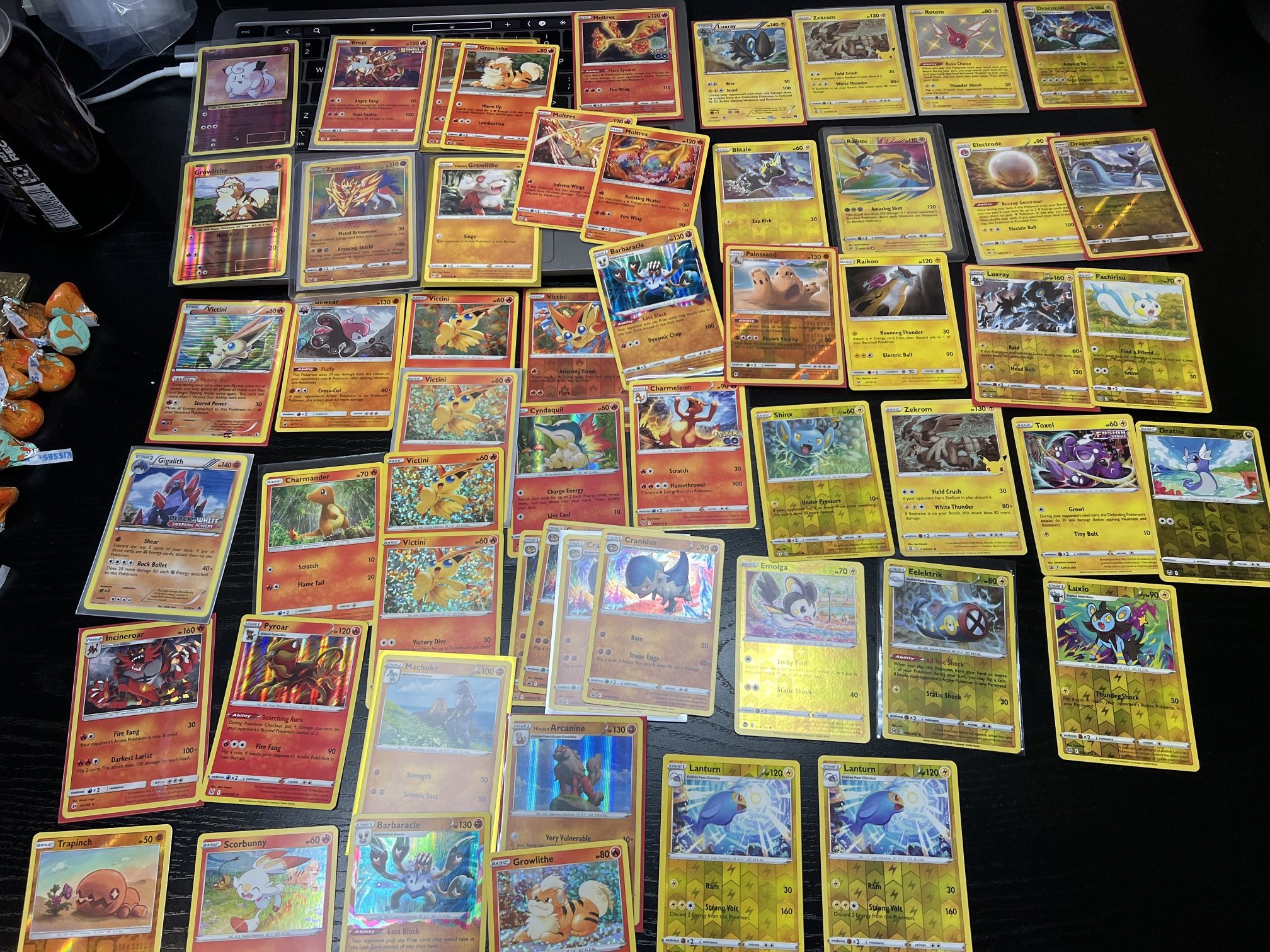 Lot of 55 Pokemon Orange and Yellow Holo TCG Cards Mixed Years
