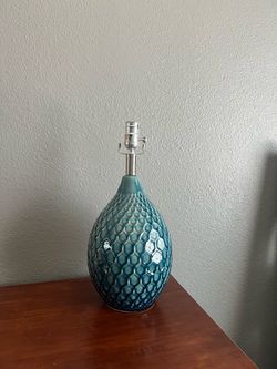 Teal Ceramic Lamp Base with Honeycomb Texture