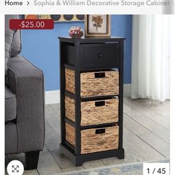 
New Decorative Storage Cabinet with Removable Water Hyacinth Woven Baskets for Living Room