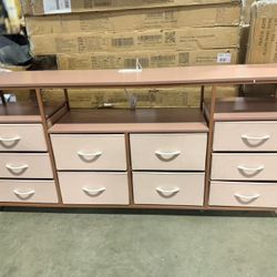 63.3" Wide Dresser TV Stand with 10 Fabric Drawers, USB Charging, LED Lighting, Solid Wood & Metal $80