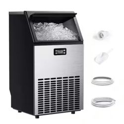 Ice Maker 17.3 in. 99 lb./24H Full Size Cubes Freestanding/Undercounter in Silver, 3 Ice Sizes and Ice Retention