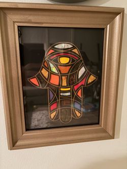 Framed Hamsa Hand Mixed Media Art