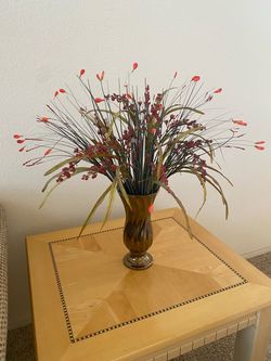 Bronze Vase with Faux Floral Arrangement