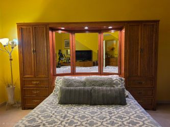 2 armoires and headboard for queen size bed