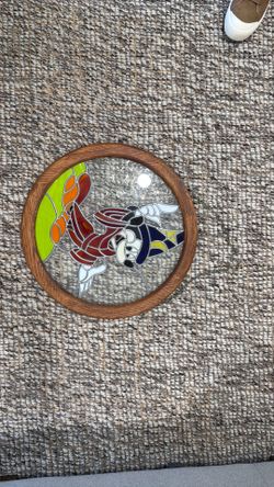 Vintage Stefano Studios stained glass character window featuring Sorcerer Mickey Mouse