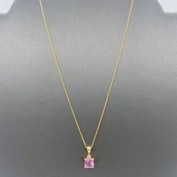 MOTHER’S DAY SALE!! 14KT YELLOW GOLD THIN CHAIN 15” W/ PINK STONE CHARM 3.7GR