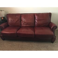 Red Leather 3 Seat Sofa 