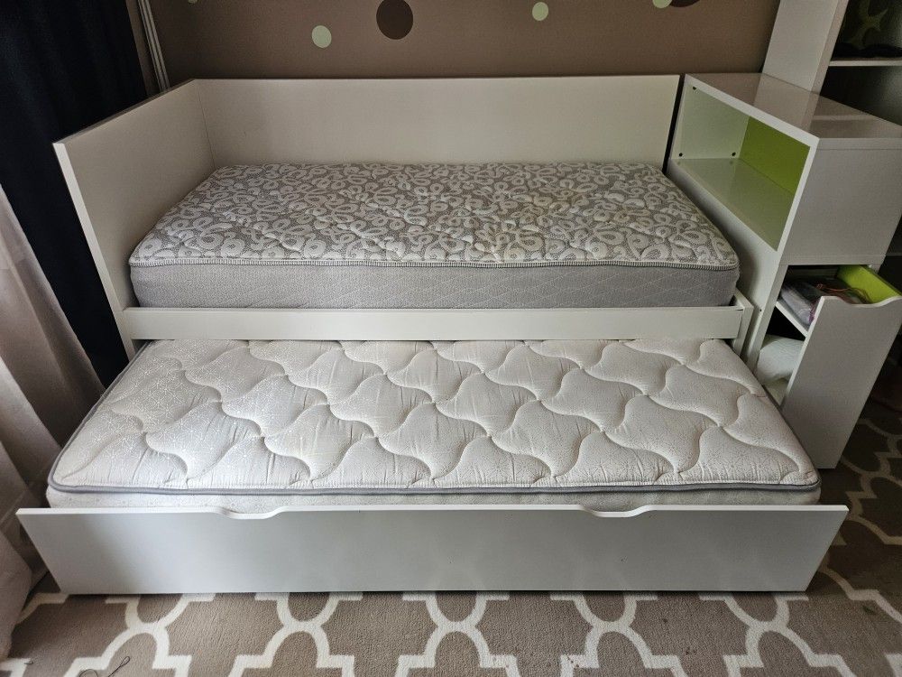 Double Bed With Pull Out Storage Cabinet