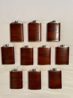 *****Brand New Crown Royal Limited Edition Stainless Steel Leatherbound 8oz Flasks - Set of 10!*****