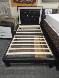 Brand new black faux leather twin platform bedframe