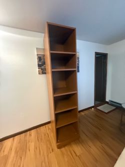 86” H , Bookcase, brown walnut effect, in great condition