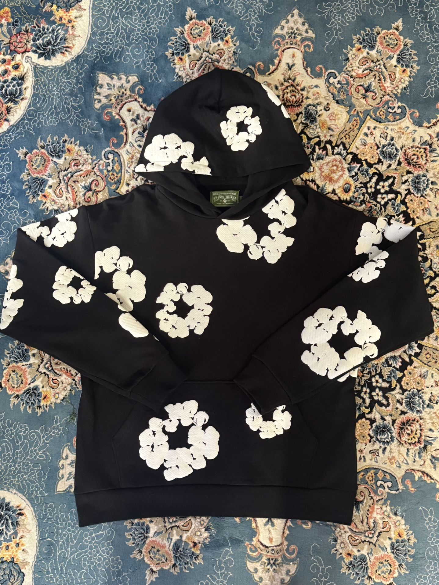 denim tears cotton wreath hoodie black