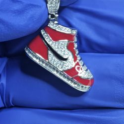 925 Sterling Silver Iced Out CZ Nike Jordan 1 Red Chicago's Bred Pendant Custom