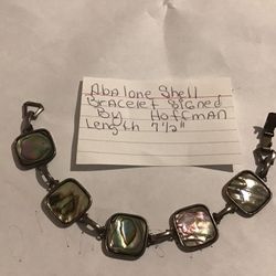 HOFFMAN Abalone Bracelet Vintage Silver Metal Panel 7 1/2 Inch Long   $20