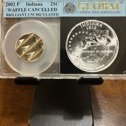 2002 P Indiana State Quarter Waffle Cancelation Coin