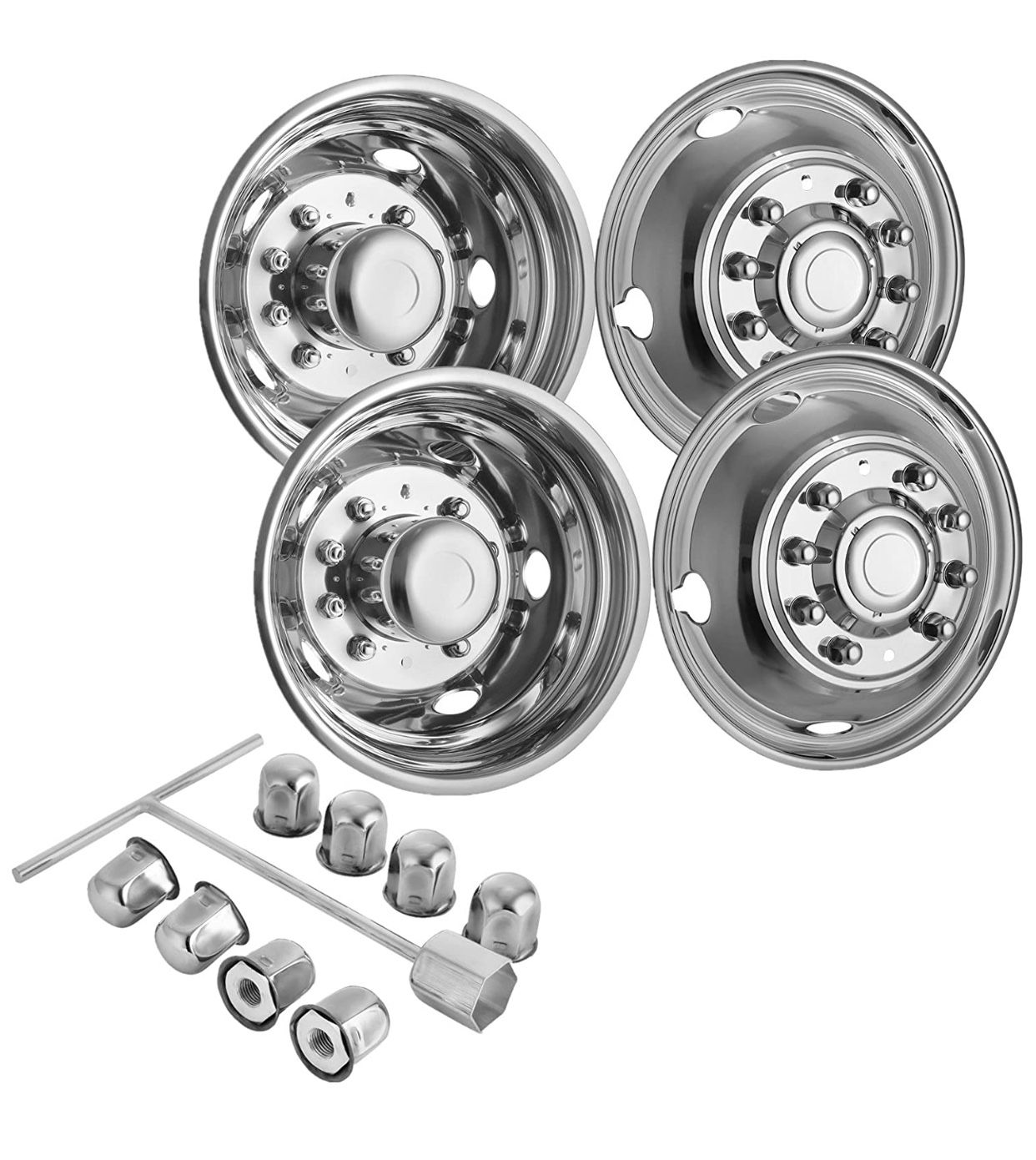 BRAND NEW 4 PCS of Wheel Simulators 19.5 Inch 10 Lug Hubcap Trunk Polished Stainless Steel Bolt On Dually W