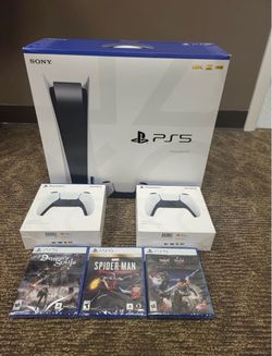 Sony PlayStation 5 PS5 Console Disc Version 3 Games + 2 Controller Bundle.