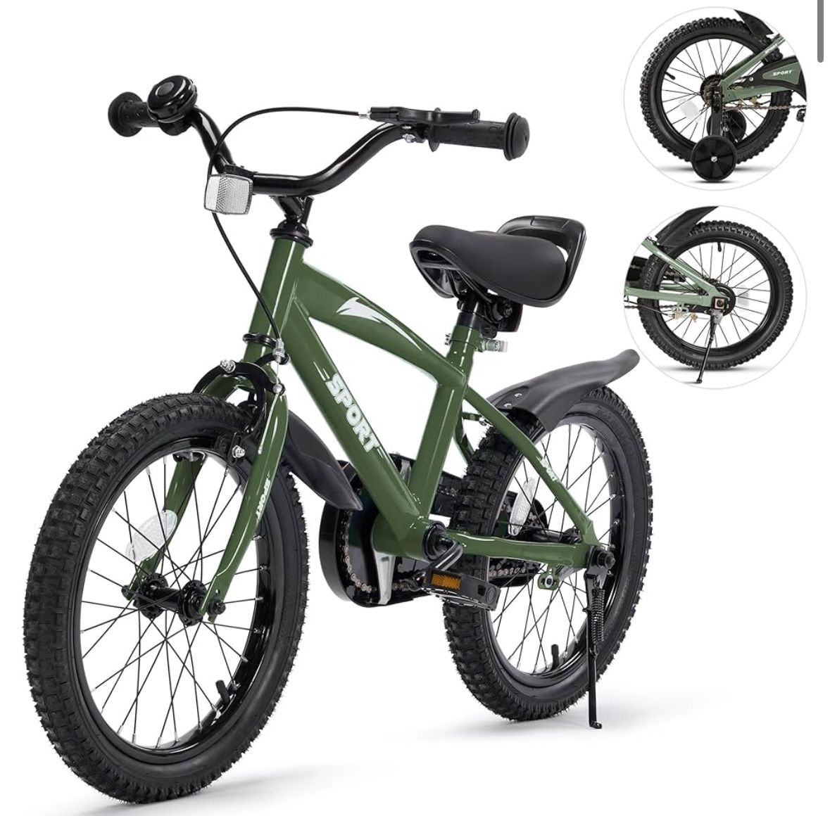 Kids Bike for Boys Girls 16 Inches Kid Bicycle with Kickstand Training Wheels Sturdy Frame Adjustable Seat Handbrake and Coaster Brake Bell for Rider 