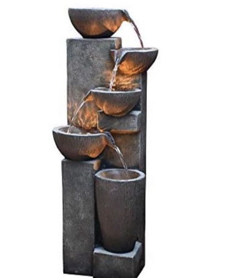 CHOETECH Gardenfans 5-Tier Outdoor Water Fountain Resin Fountain Decor with LED Lighting Natural Polyresin Looking Stone Decor for Garden Patio Fold C