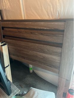 Queen bed frame with box spring and mattress