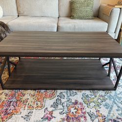 Dark Wood Coffee Table with Metal Frame