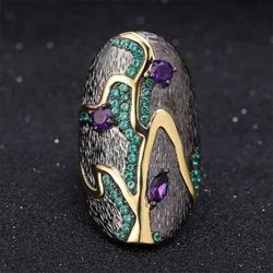 Handmade Two-tone Purple Amethyst Sterling Silver Long Leaf Ring - Size 6